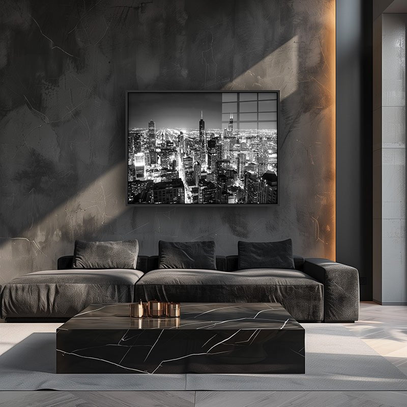 New York City painting in a black frame inside