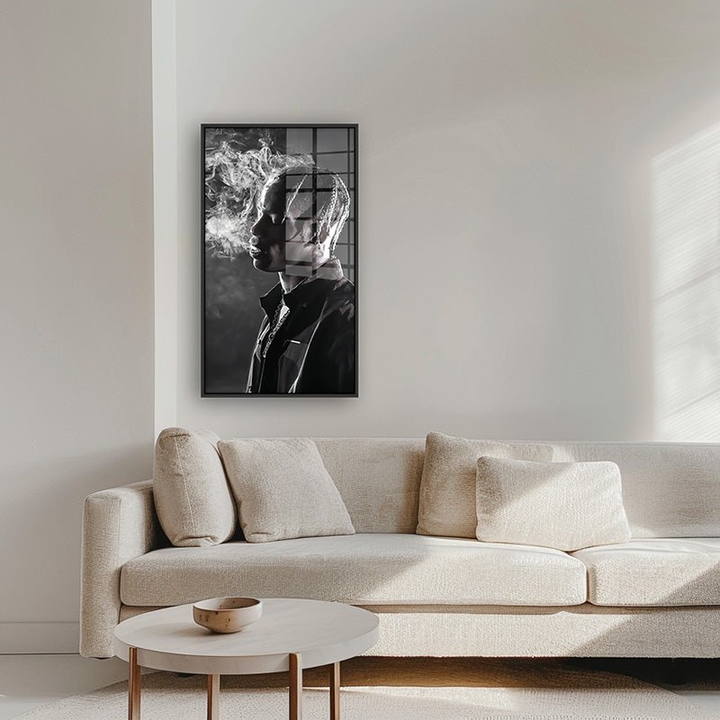 Travis Scott painting in a black frame inside