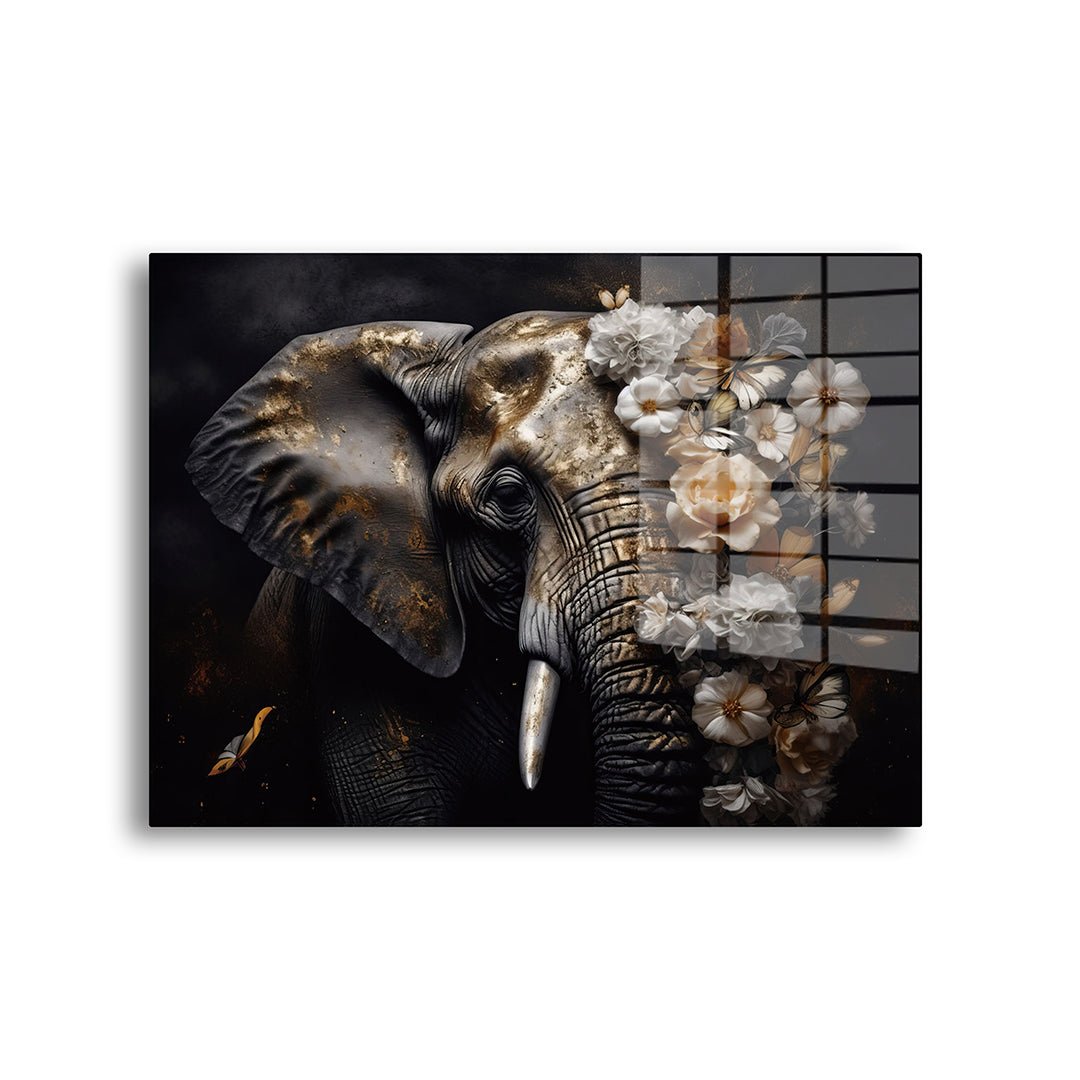 Bloemen olifant glasschilderij voorkant