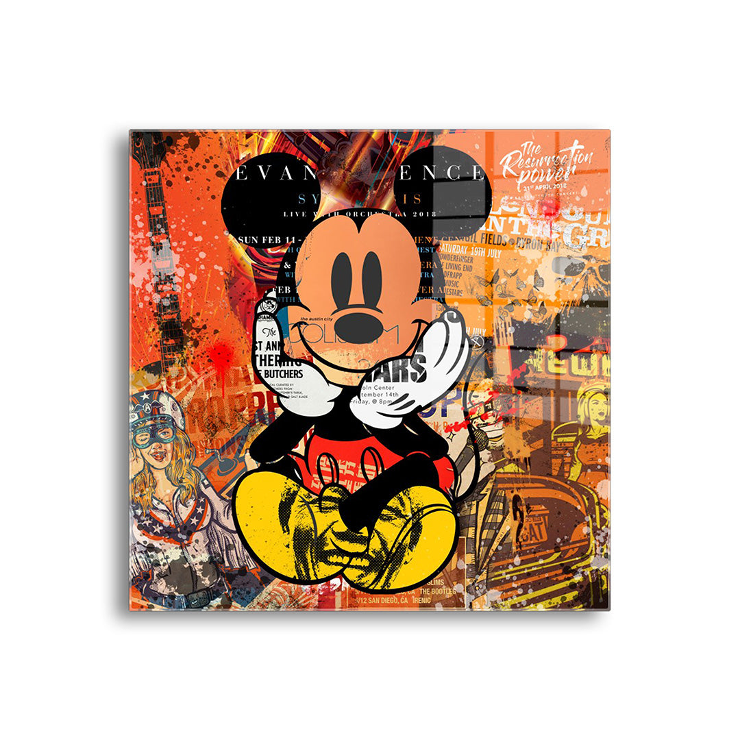 cartoon micky glasschilderij voorkant