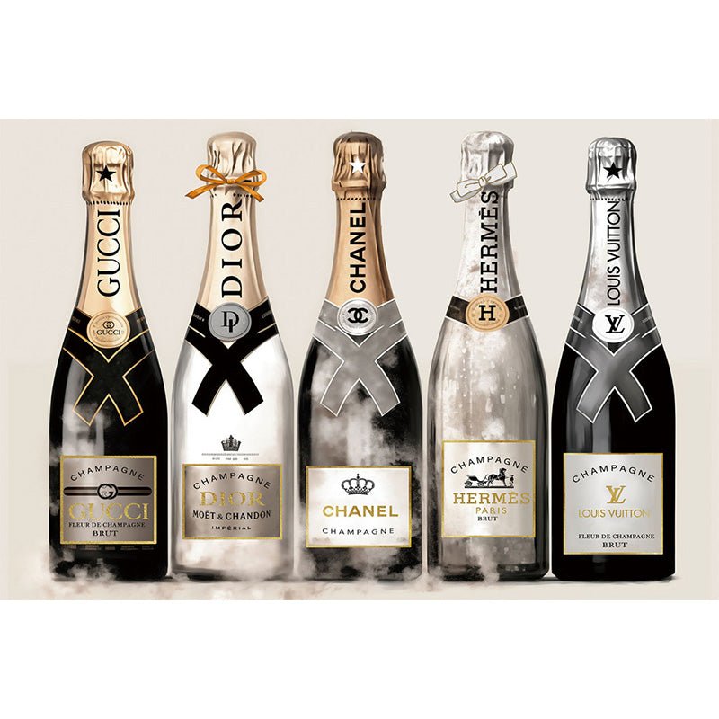 Champagne bottles glass painting without frame, design