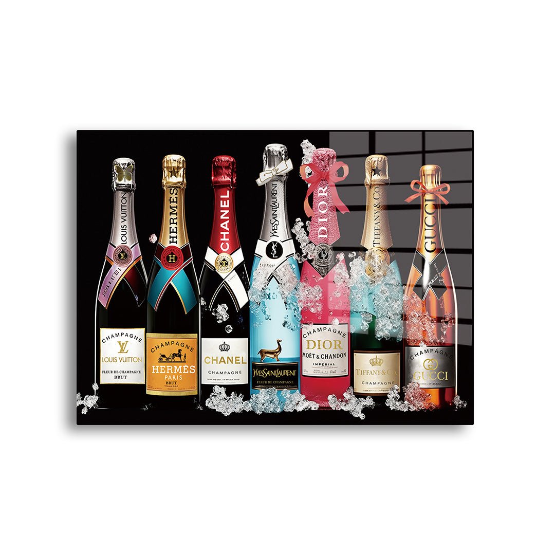 Champagne merken glasschilderij voorkant