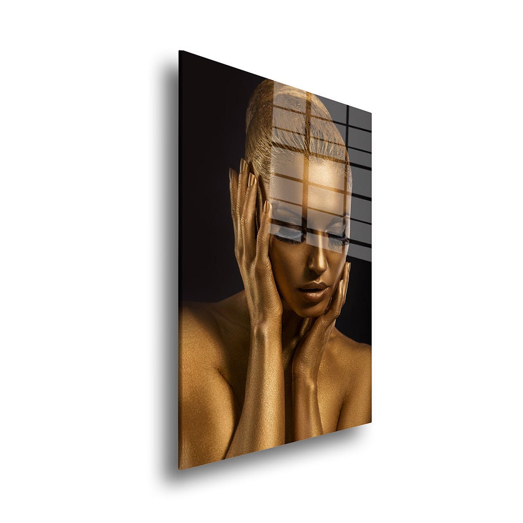 Dame in goud glasschilderij zijkant