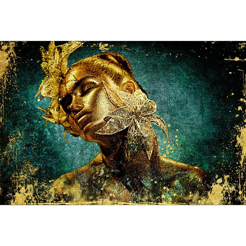 Gouden bloemen vrouw glasschilderij ontwerp
