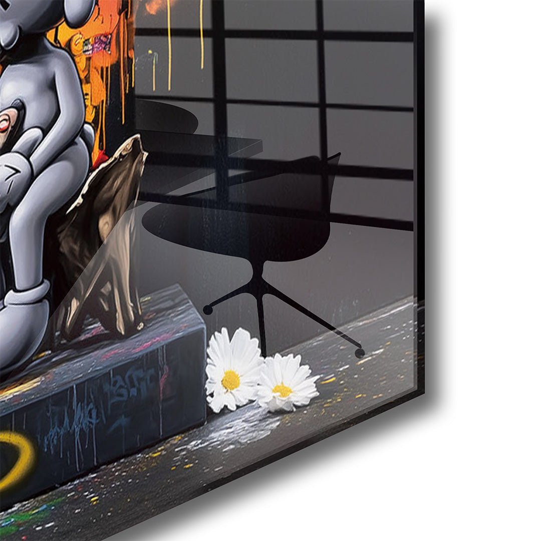 Kaws ATM glasschilderij hoekfoto