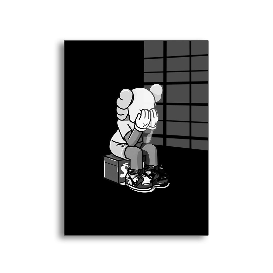 Kaws crying glasschilderij voorkant