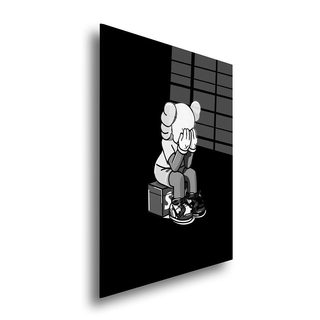 Kaws crying glasschilderij zijkant