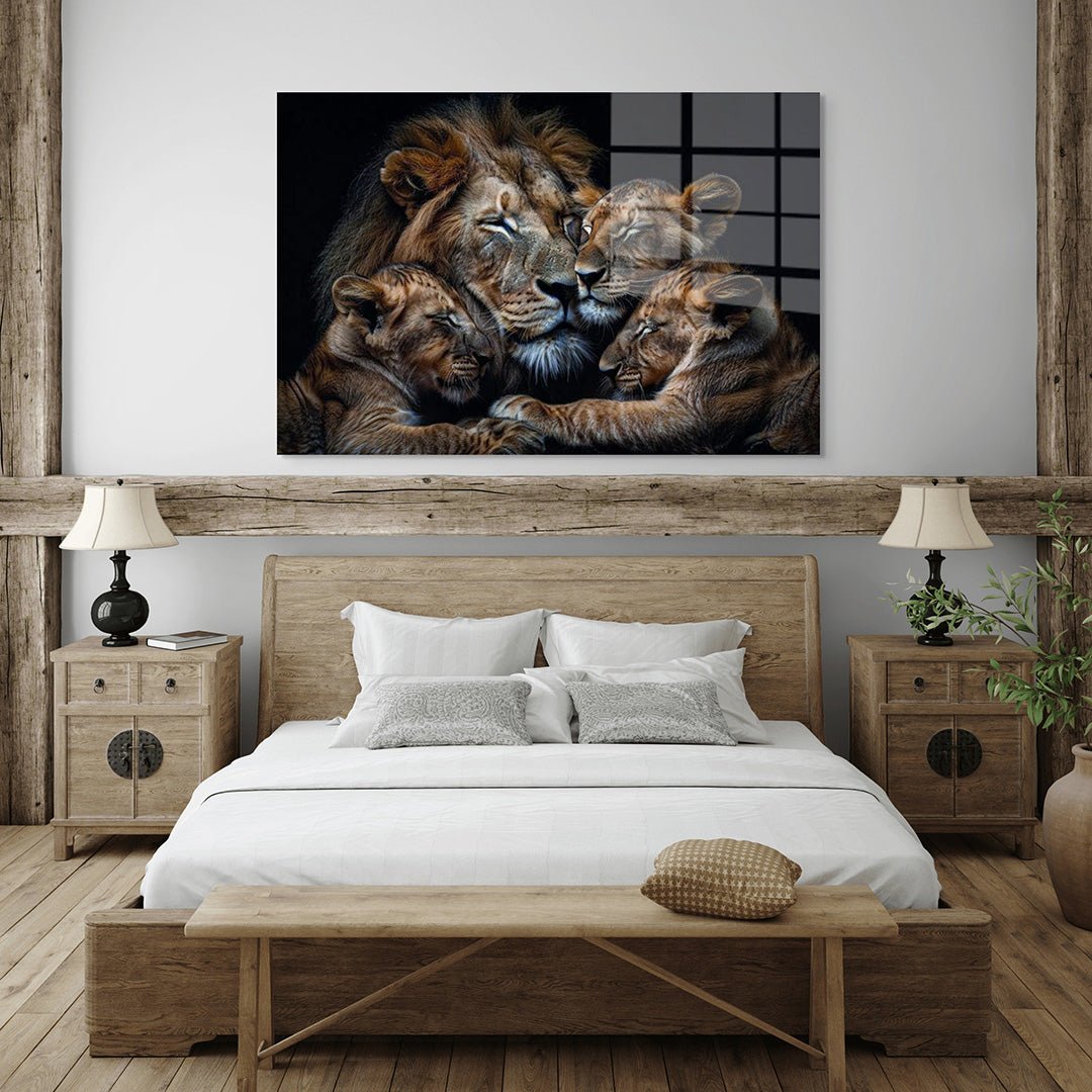 Leeuw met welpen glasschilderij interieur
