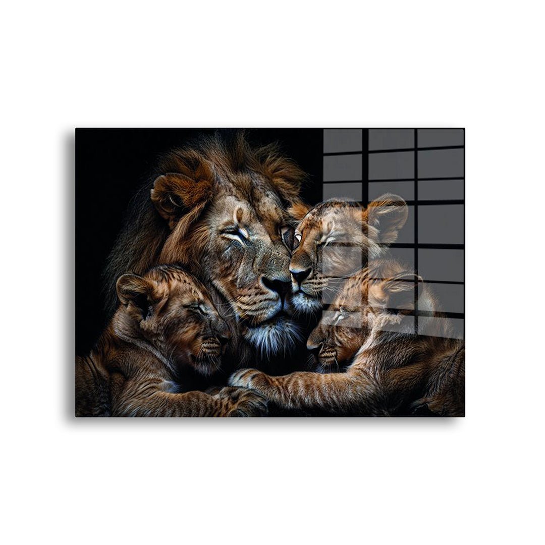 Leeuw met welpen glasschilderij voorkant