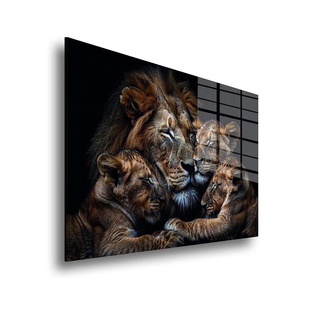 Leeuw met welpen glasschilderij zijkant