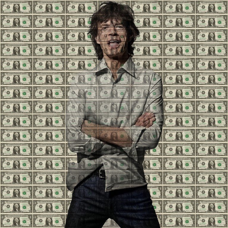 Mick jagger dollars glasschilderij ontwerp