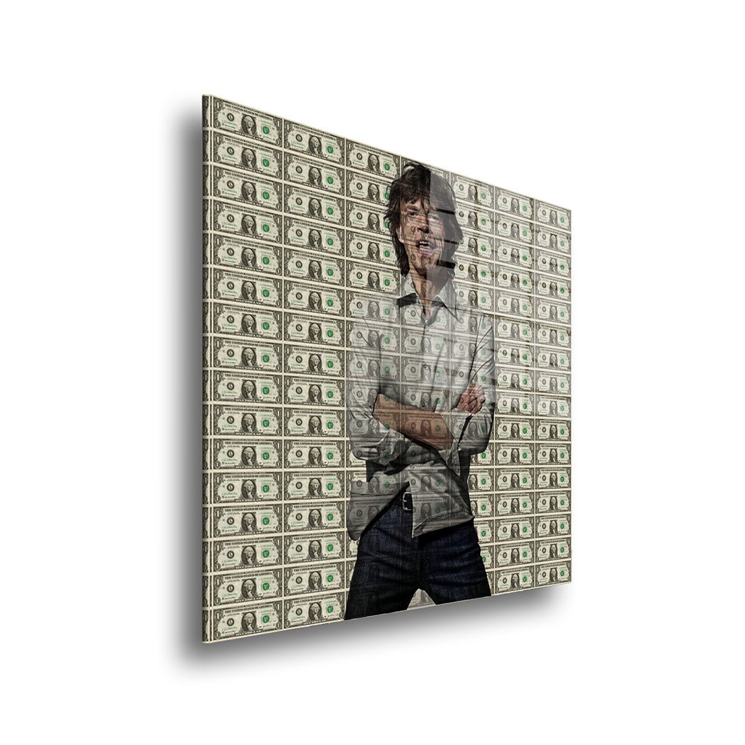 Mick jagger dollars glasschilderij zijkant