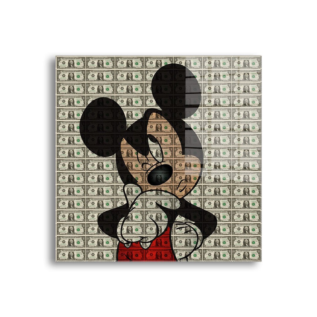 Mickey Mouse dollars glasschilderij voorkant