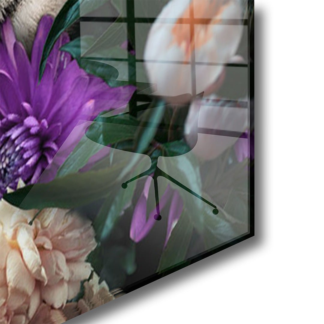 Tijger met bloemen glasschilderij hoekfoto