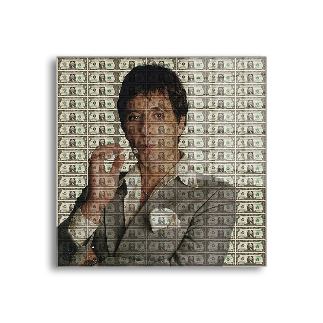 Tony Montana dollars glasschilderij voorkant