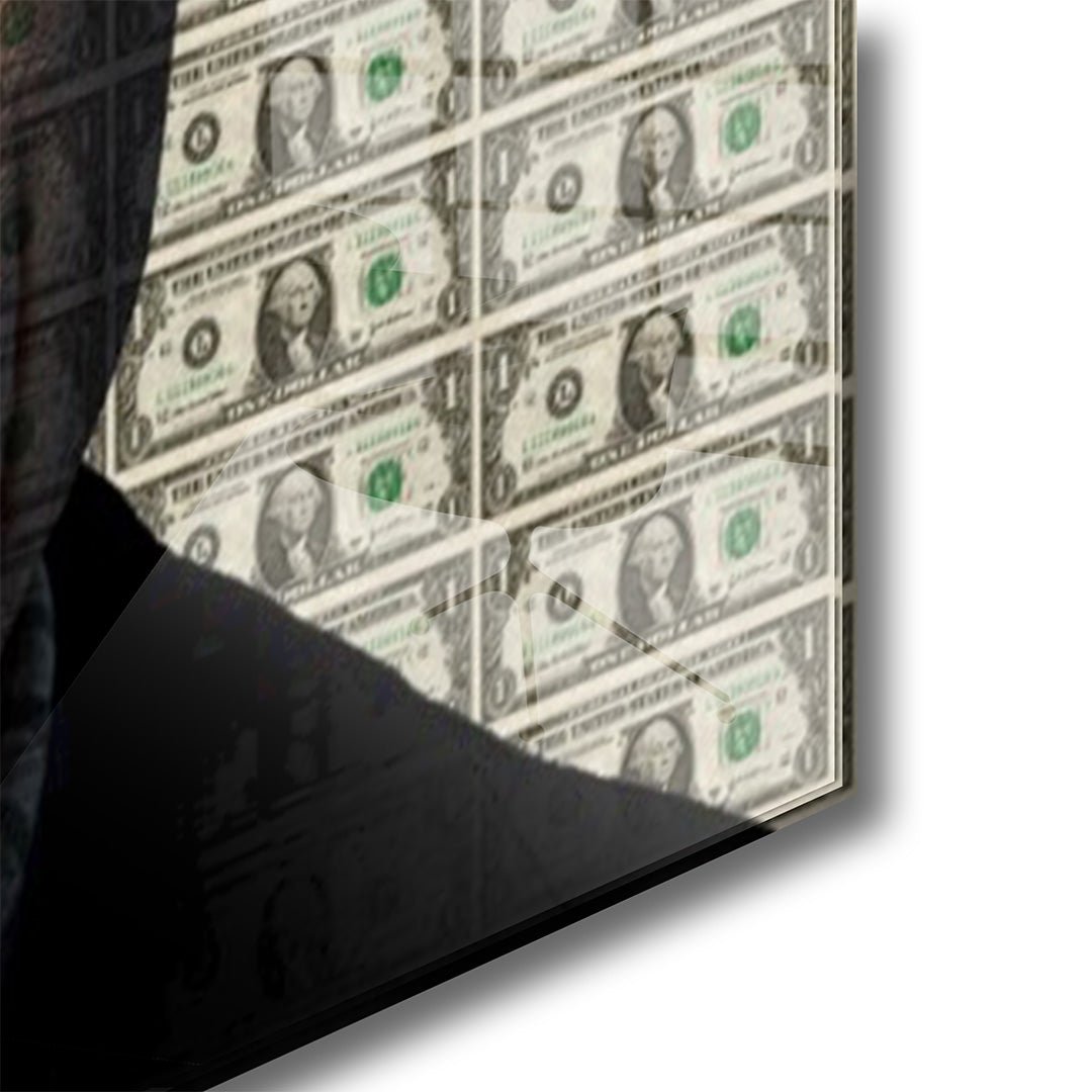 Walter White dollars glasschilderij hoekfoto