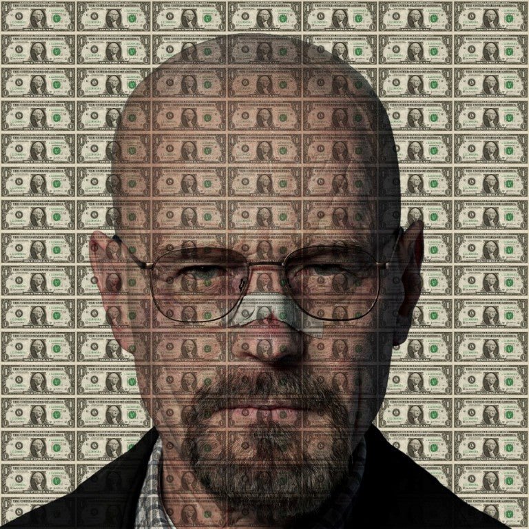 Walter White dollars glasschilderij ontwerp