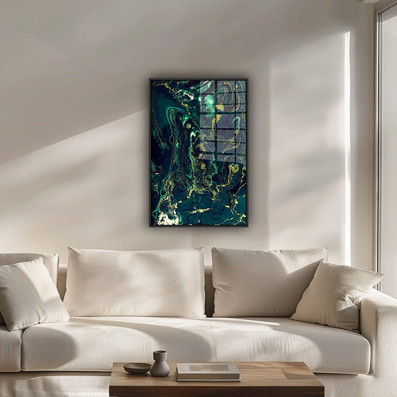 Dark Flow painting in a black frame inside