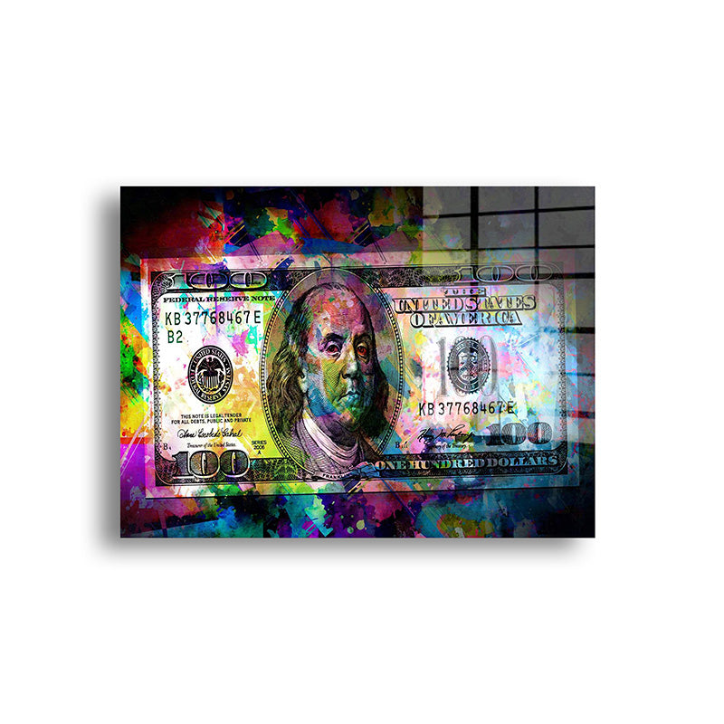 Dollar glass painting without frame front view