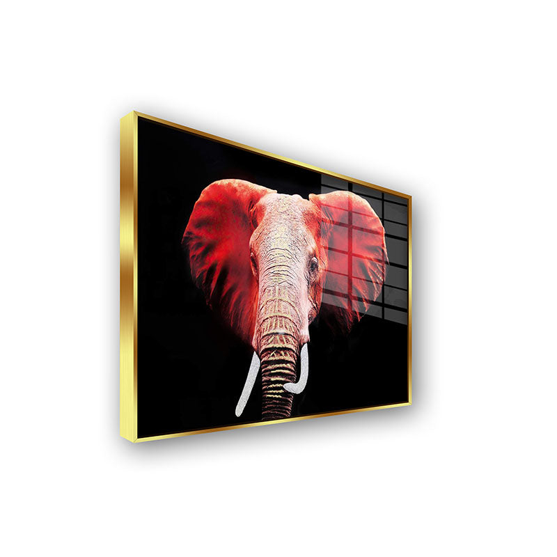 Elephant painting in a gold frame side view