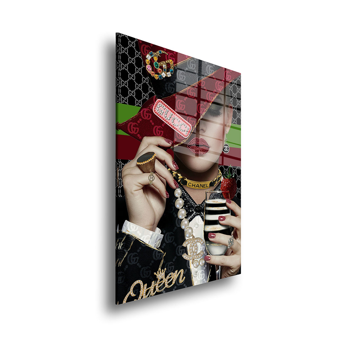 Fashion Woman glass painting without frame, side view