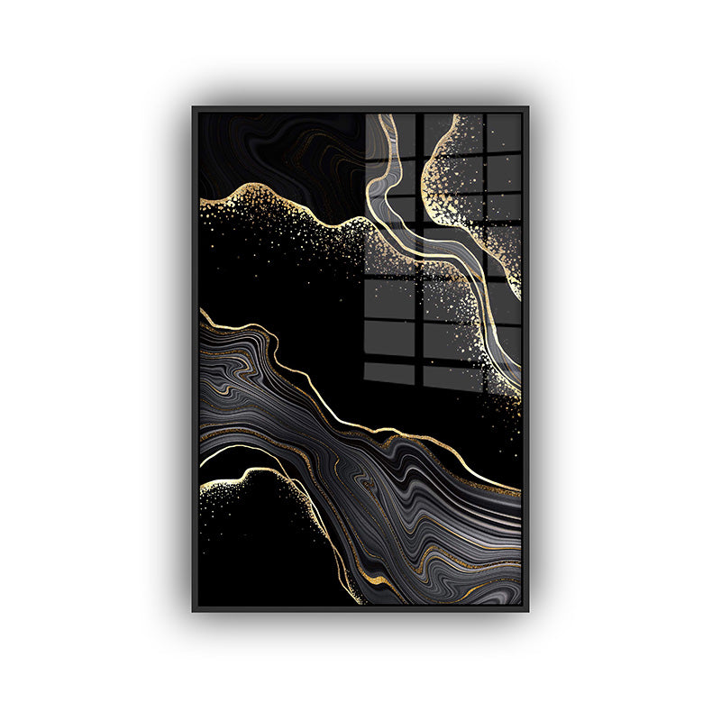 Golden Flow painting in a black frame front view