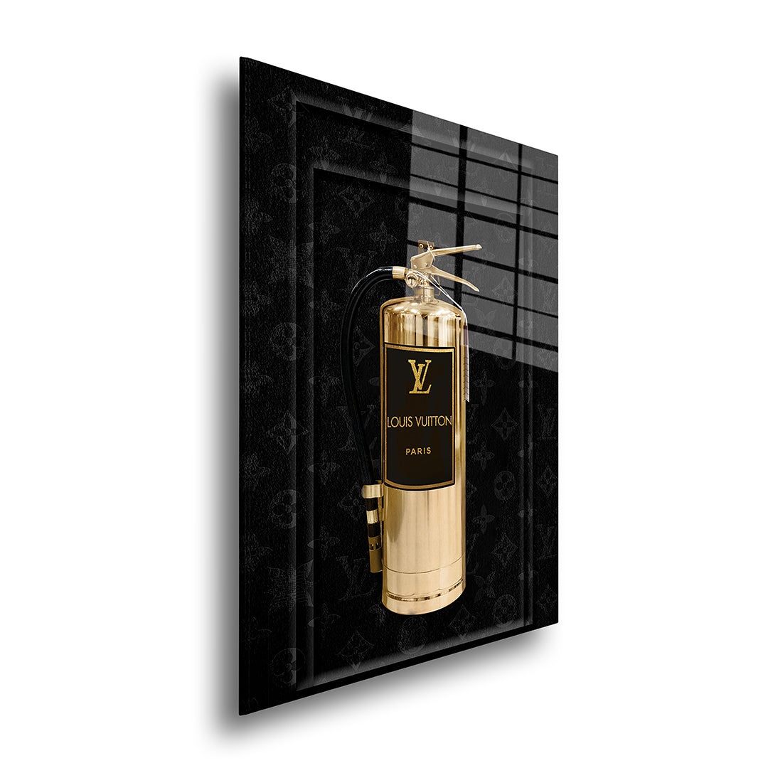 Louis Vuitton fire extinguisher glass painting without frame, side view