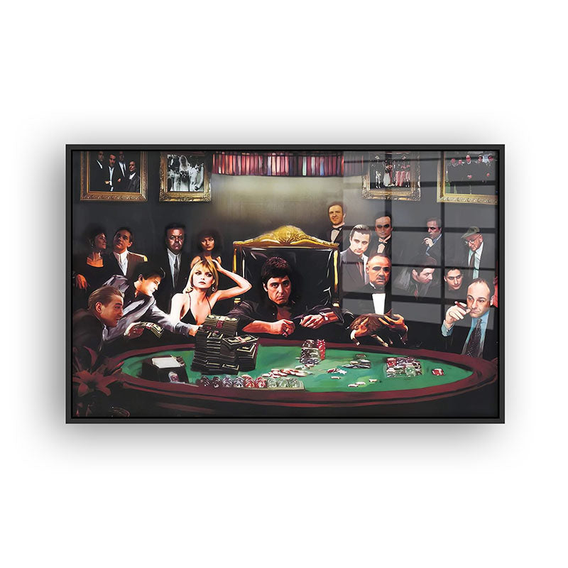 Mafia Poker Night painting in a black frame front view