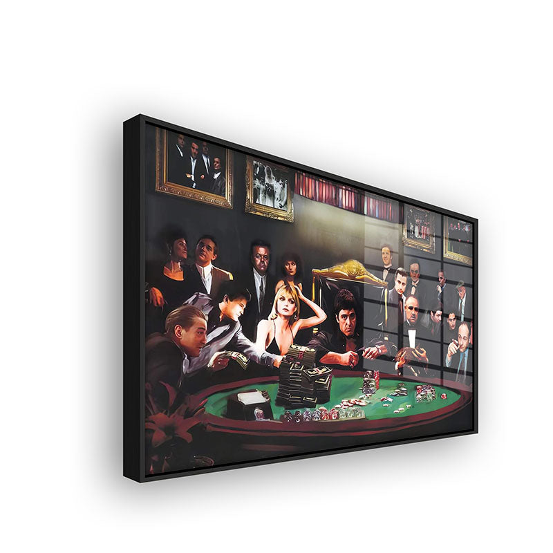 Mafia Poker Night painting in a black frame side view