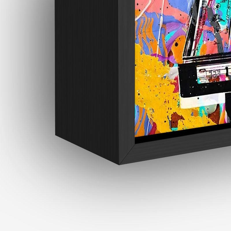 Money Briefcase painting in a black frame closeup