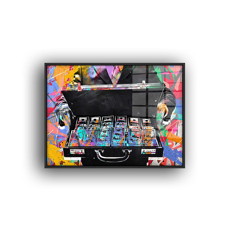 Money Briefcase painting in a black frame front view