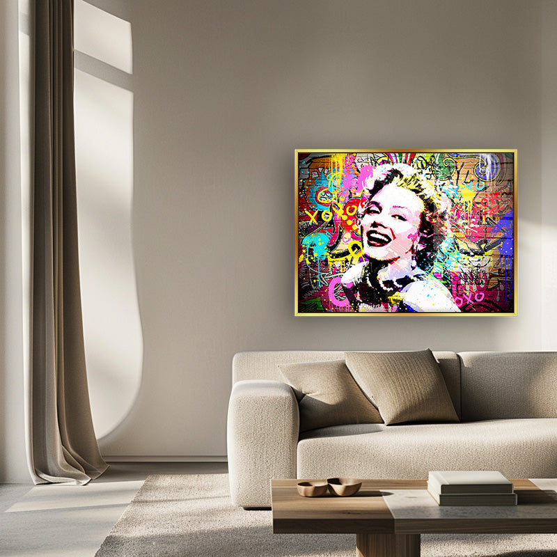 Monroe Pop Art painting in a gold frame inside