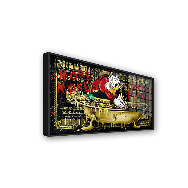 More Money Duck painting in a black frame sideview