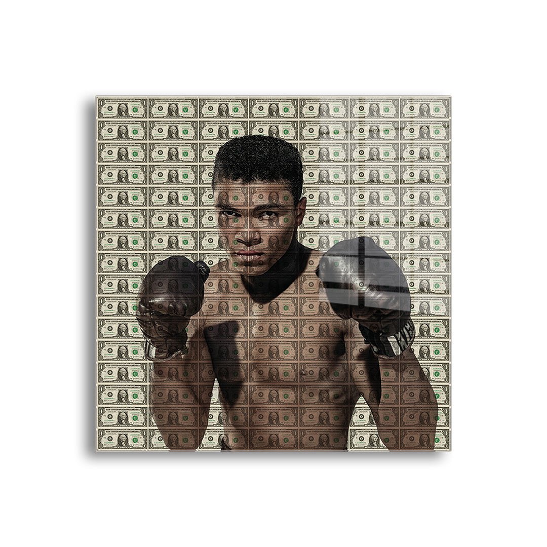 Muhammad Ali dollars glasschilderij voorkant