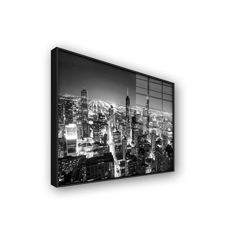 New York City painting in a black frame side view