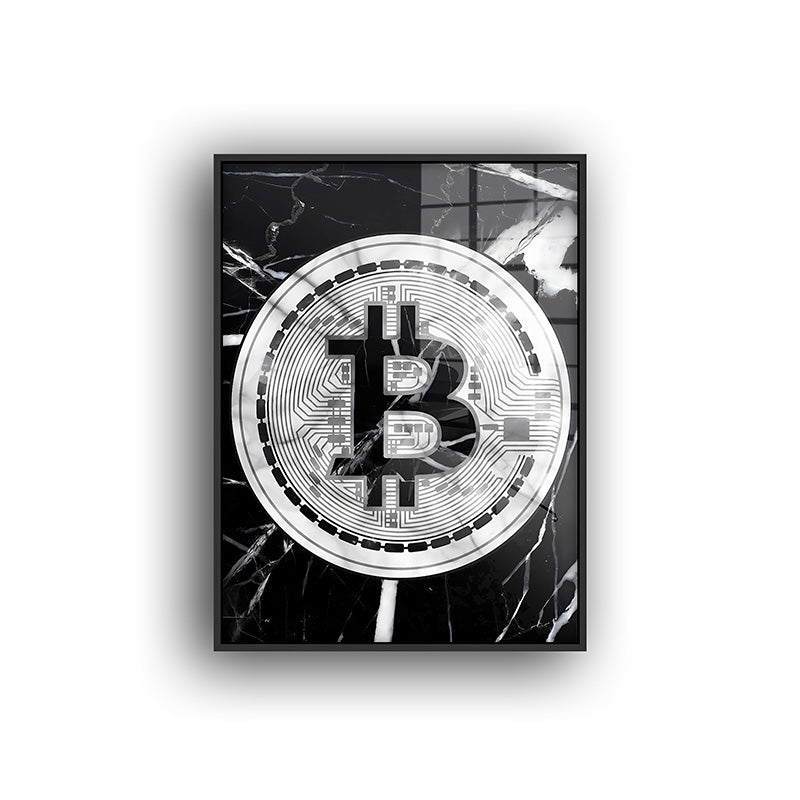 Platinum Bitcoin painting in a black frame