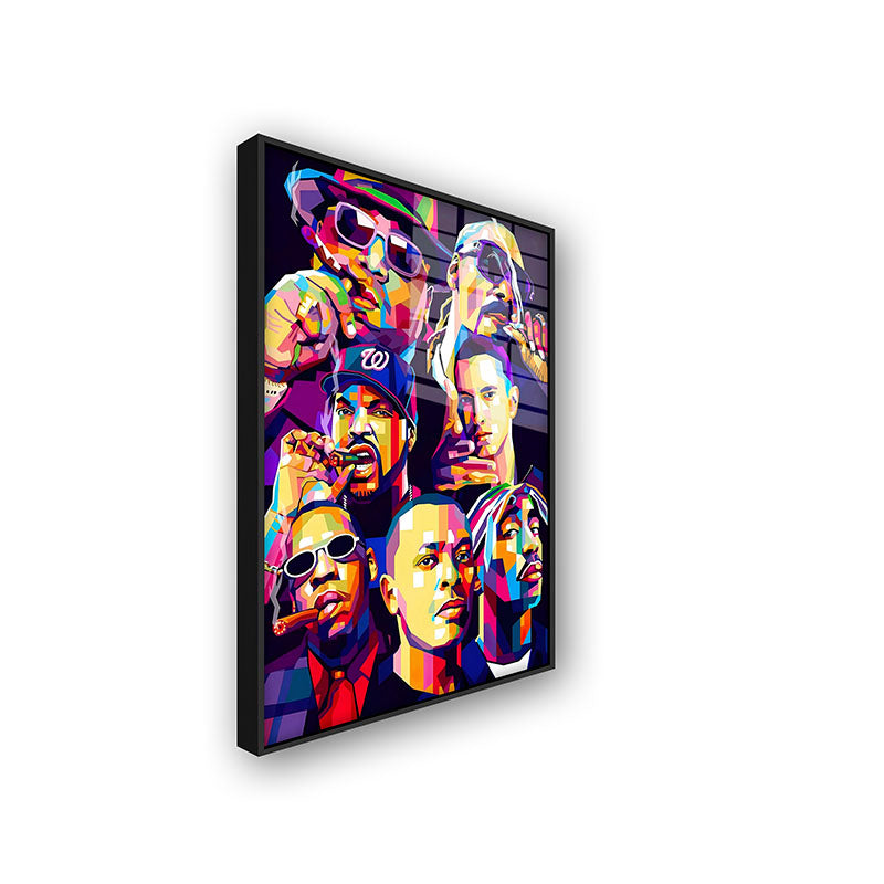 Rappers USA painting in a black frame side view