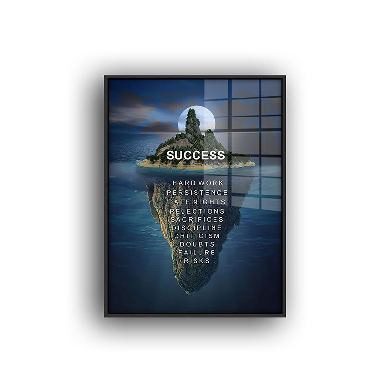 Success painting in a black frame front view