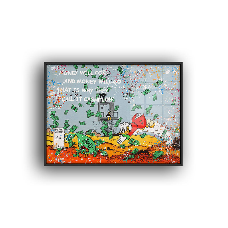 The Money Dive painting in a black frame front view