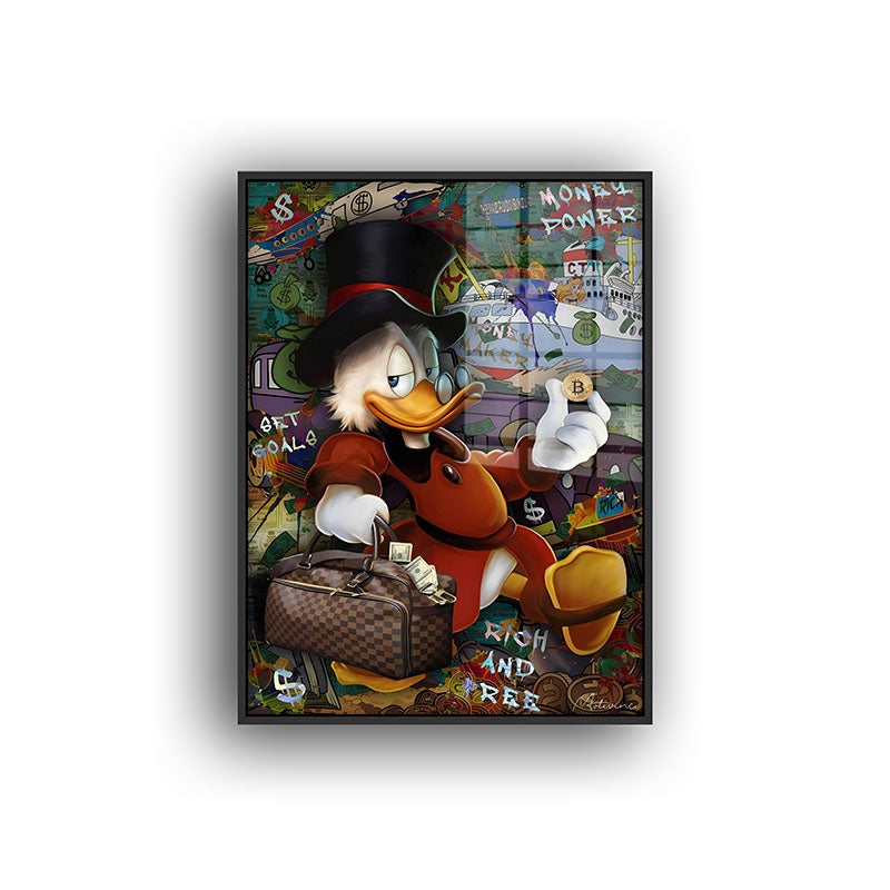 The Rich Duck painting in a black frame front view