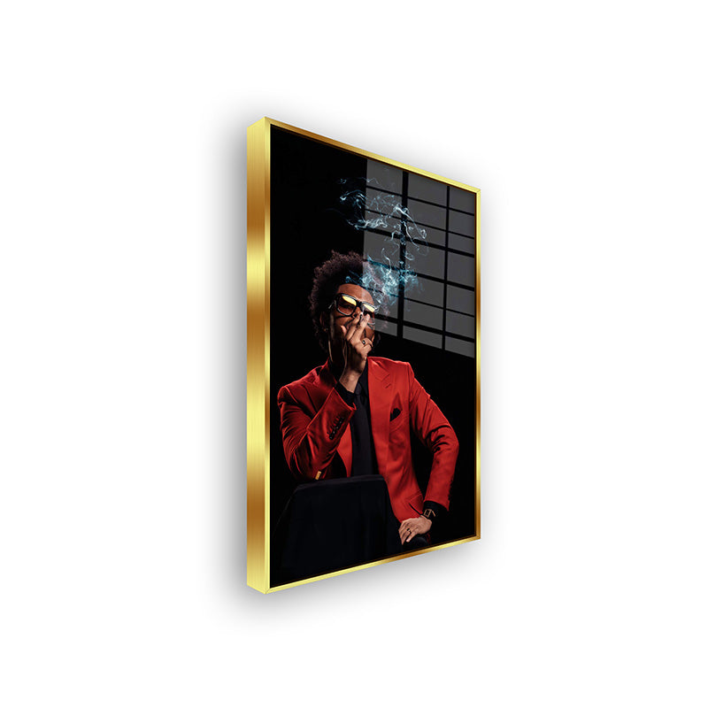 The Weeknd painting in a gold frame side view