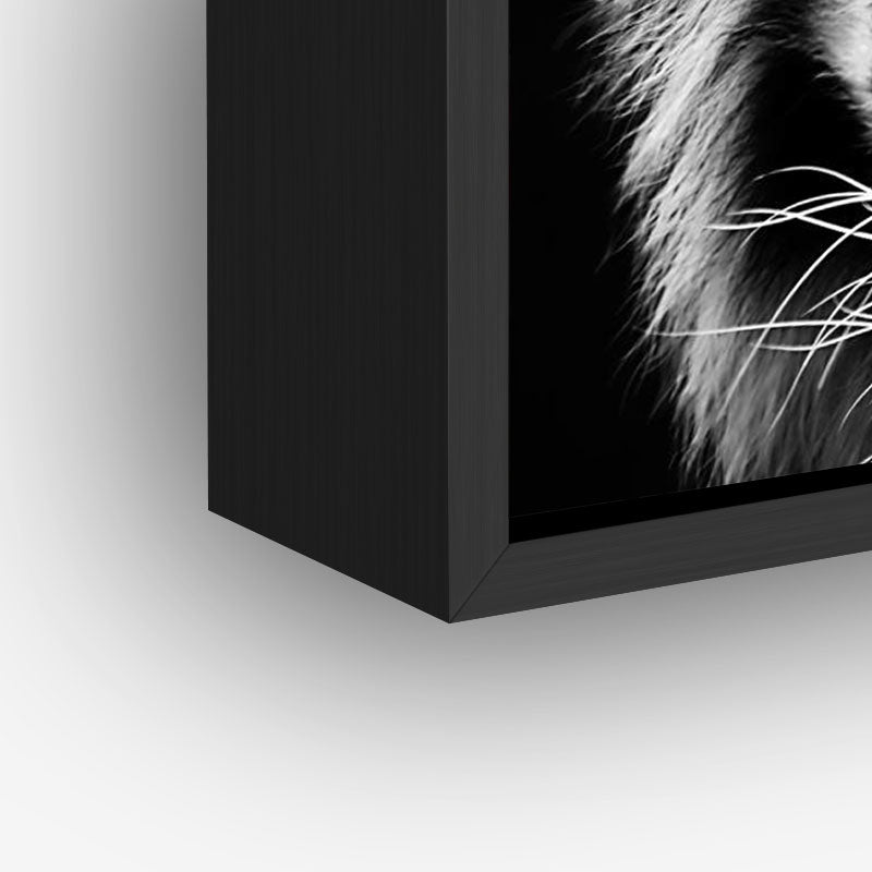 Tiger with Blue Eyes painting in a black frame closeup