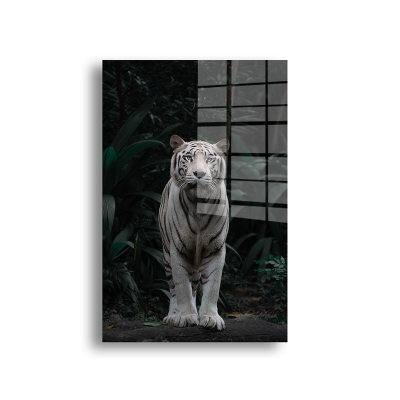 White Tiger glass painting without frame front view