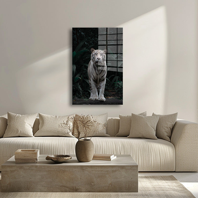 White Tiger glass painting without frame inside