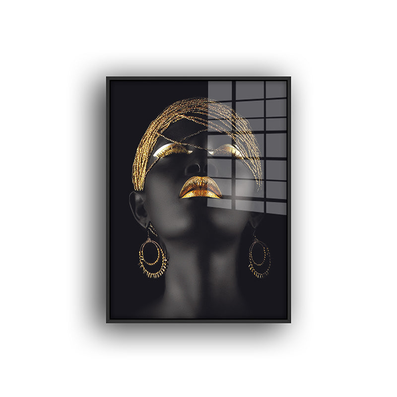 Painting of African woman in a black frame front view