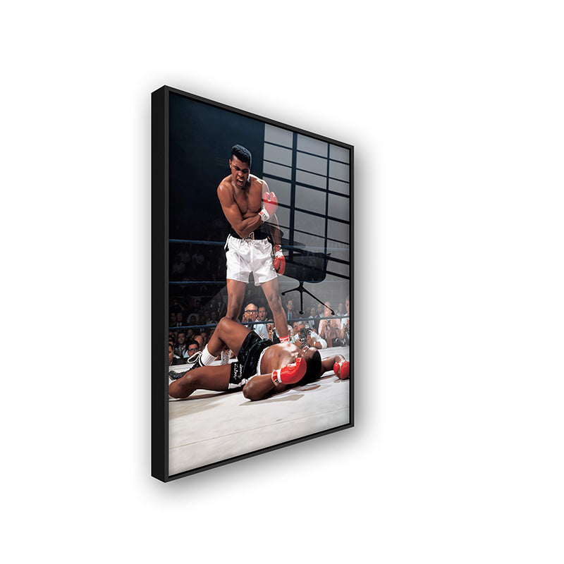 Painting of Ali vs Tyson in a black frame side view