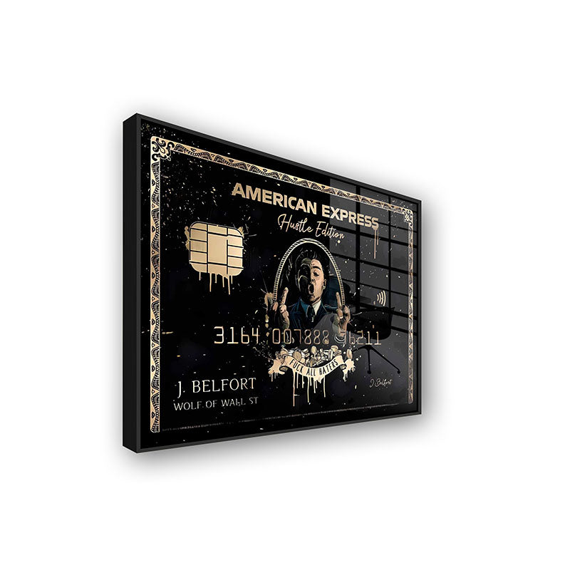 American Express painting in a black frame side view