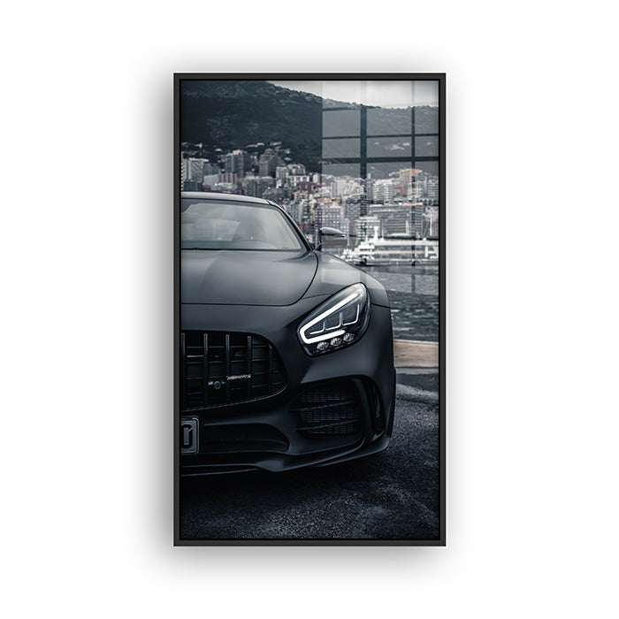 Painting of Mercedes AMG in a black frame front view