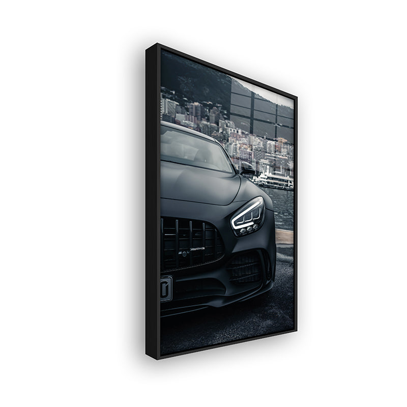 Painting of Mercedes AMG in a black frame side view