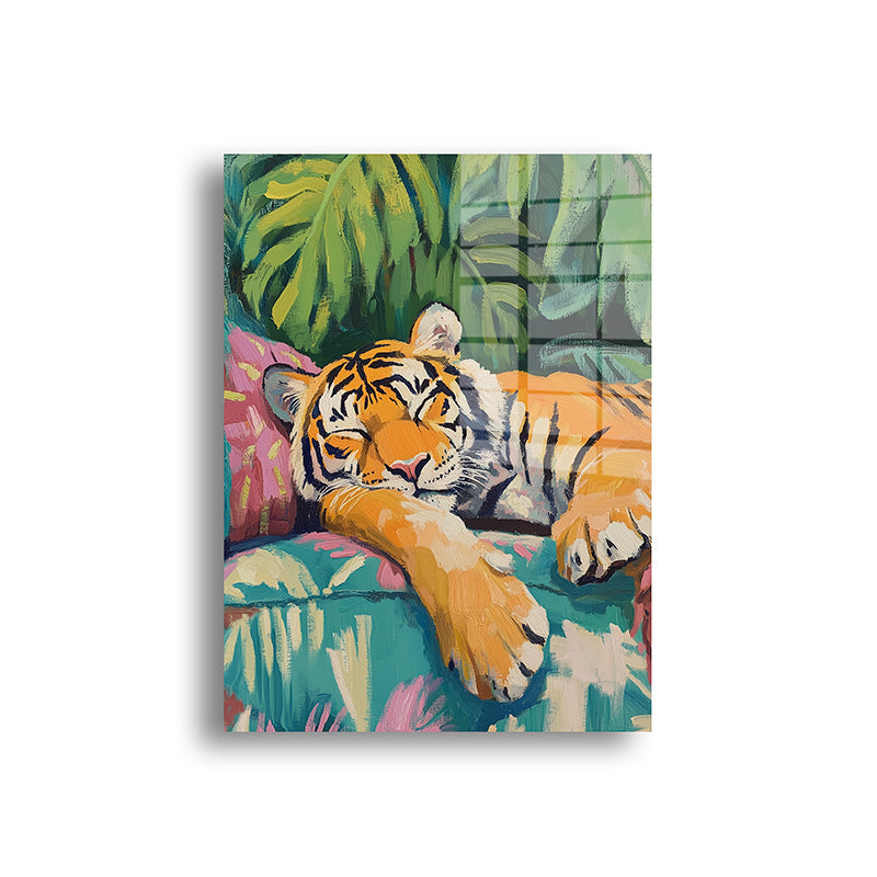 Boho Tiger glass painting without frame front view